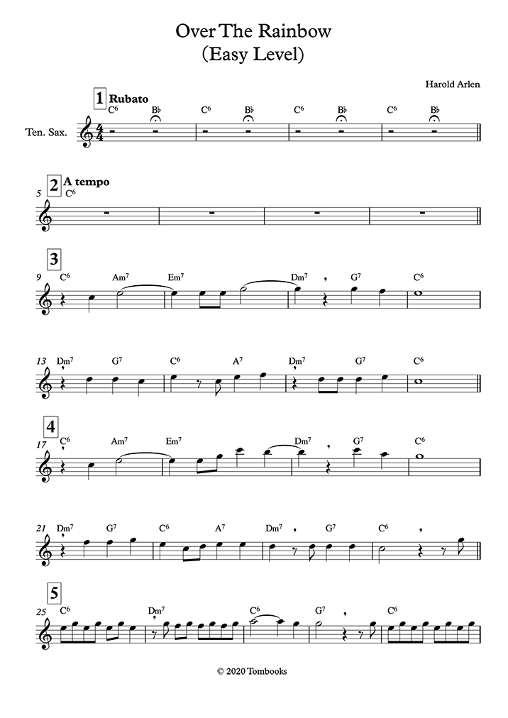 Saxophone Sheet Music Over The Rainbow Easy Level Tenor Sax Melody Gardot 4335