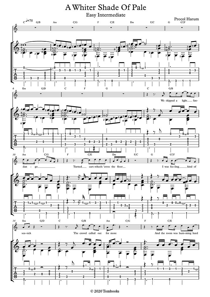 Paroles De A Whiter Shade Of Pale Partition Guitare A Whiter Shade of Pale (niveau facile/intermédiaire
