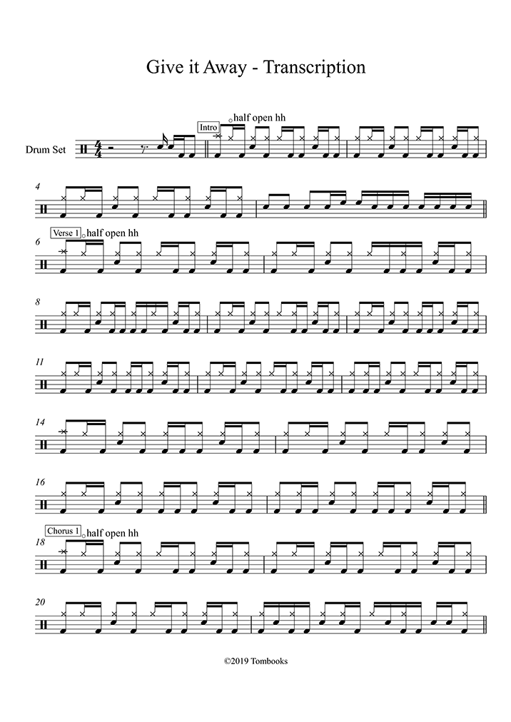 Drums Sheet Music Give It Away - Original Version (Upper Advanced Level ...