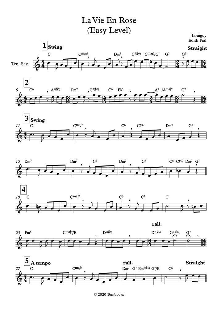 La Vie En La Rose Letra Saxophone Sheet Music La Vie en Rose (Easy Level, Tenor Sax) (Edith Piaf)