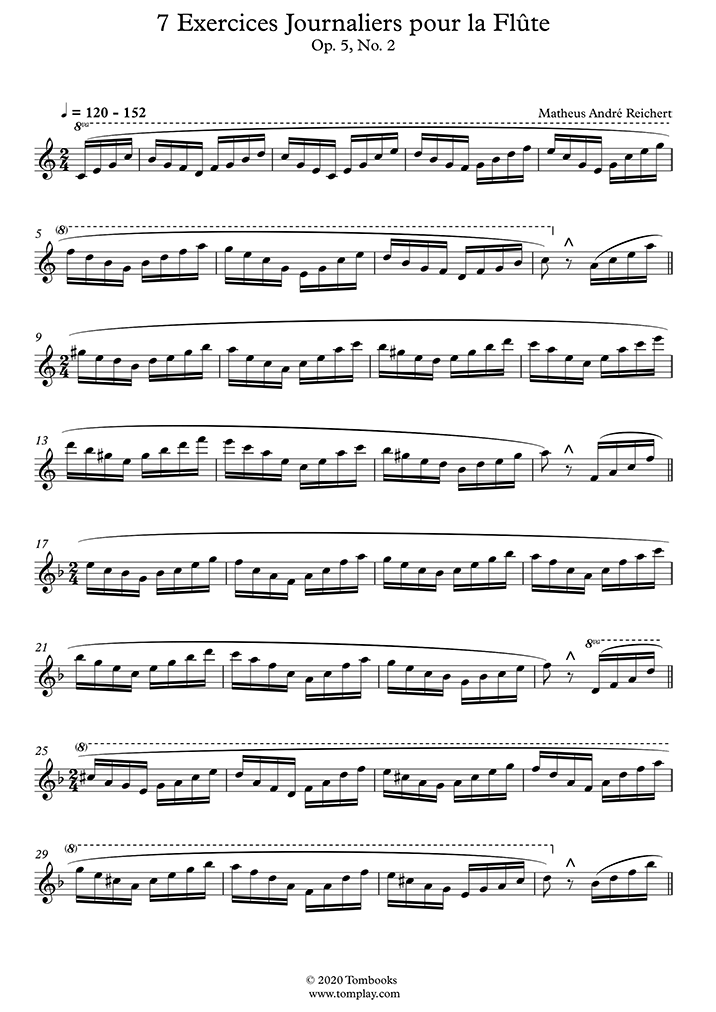 Flute Sheet Music 7 Daily Exercises for Flute, Opus 5 No. 2 (Reichert)