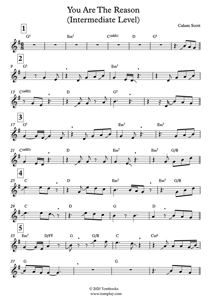 Saxophone Sheet Music You Are The Reason Intermediate Level Alto Sax Scott