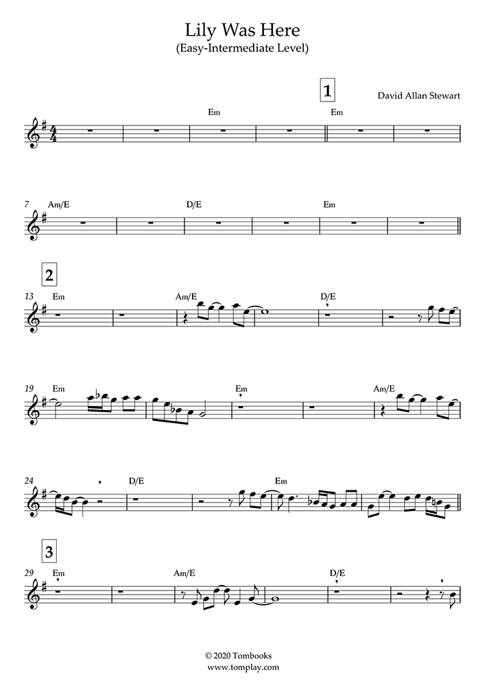 Saxophone Sheet Music Lily Was Here (Easy/Intermediate Level, Alto Sax