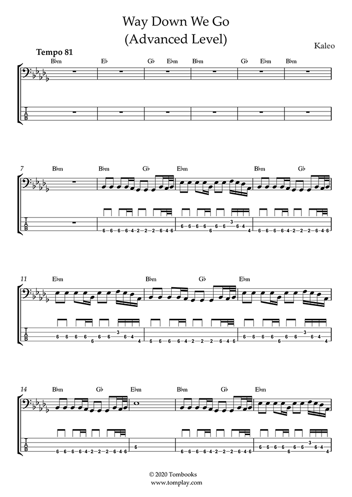 Bass Sheet Music Way Down We Go (Advanced Level) (Kaleo)