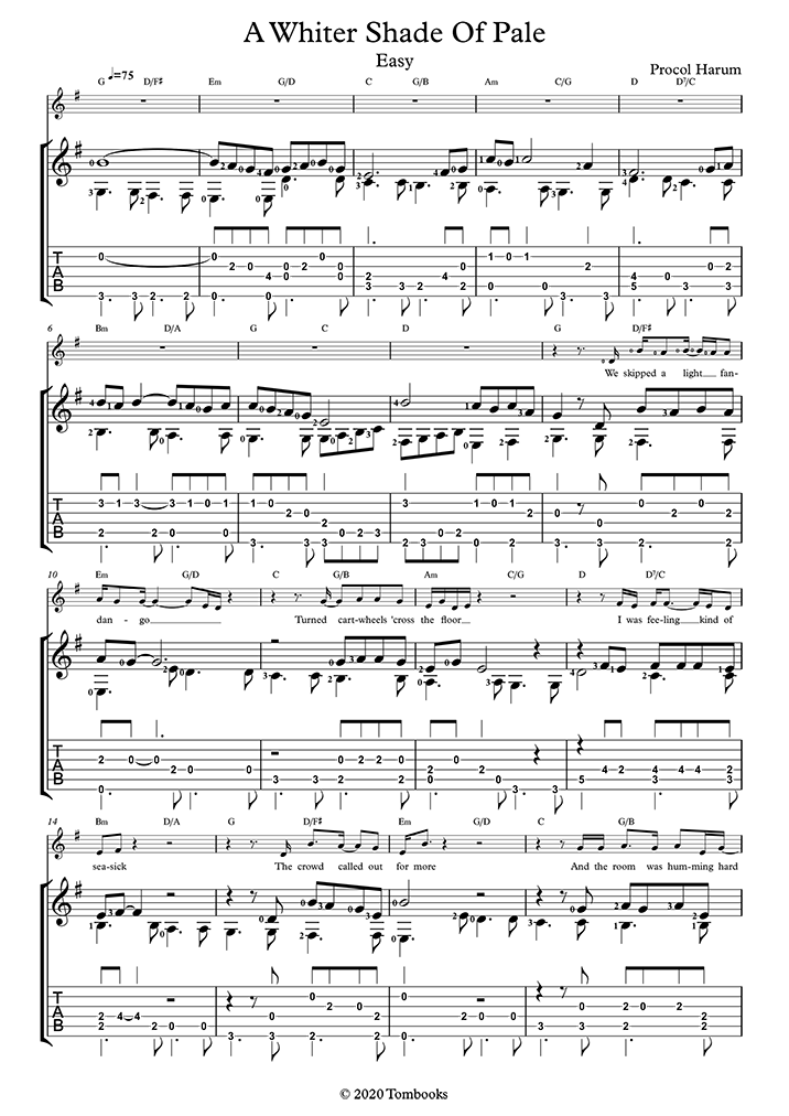 Paroles De A Whiter Shade Of Pale Partition Guitare A Whiter Shade of Pale (niveau facile, guitare solo