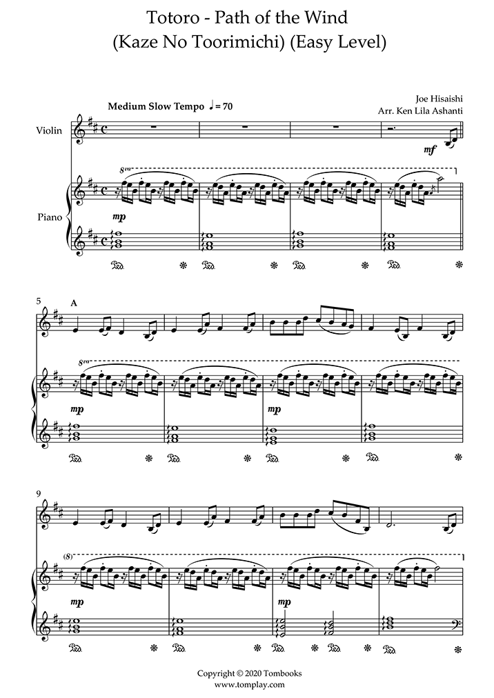 Violin Sheet Music My Neighbor Totoro - Path of the Wind (Kaze No