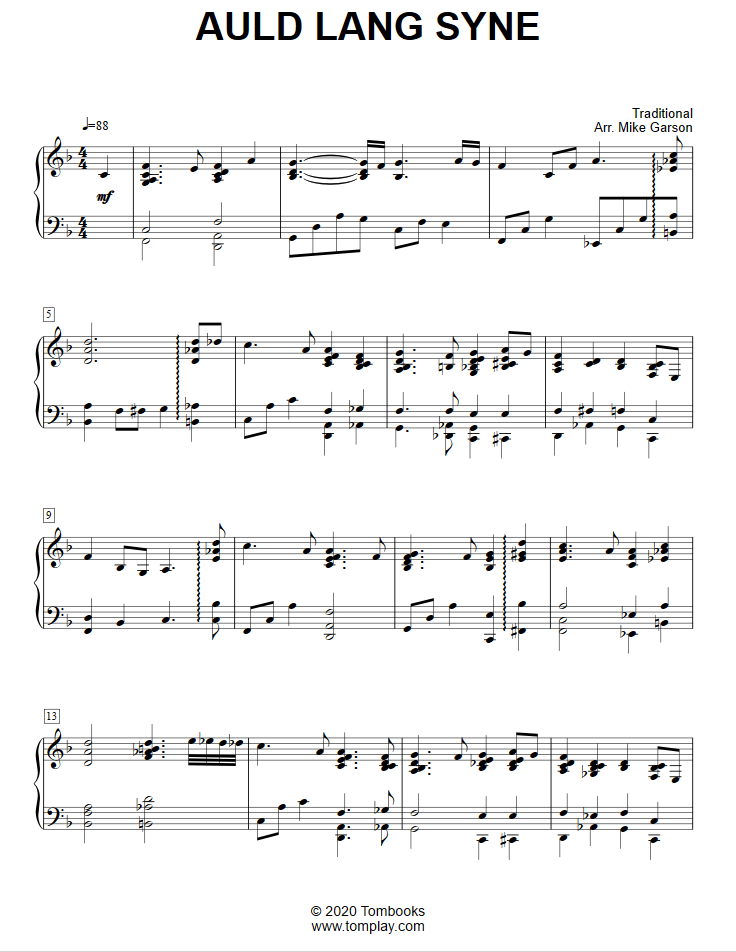 Piano Sheet Music Auld Lang Syne (Intermediate/Advanced Level