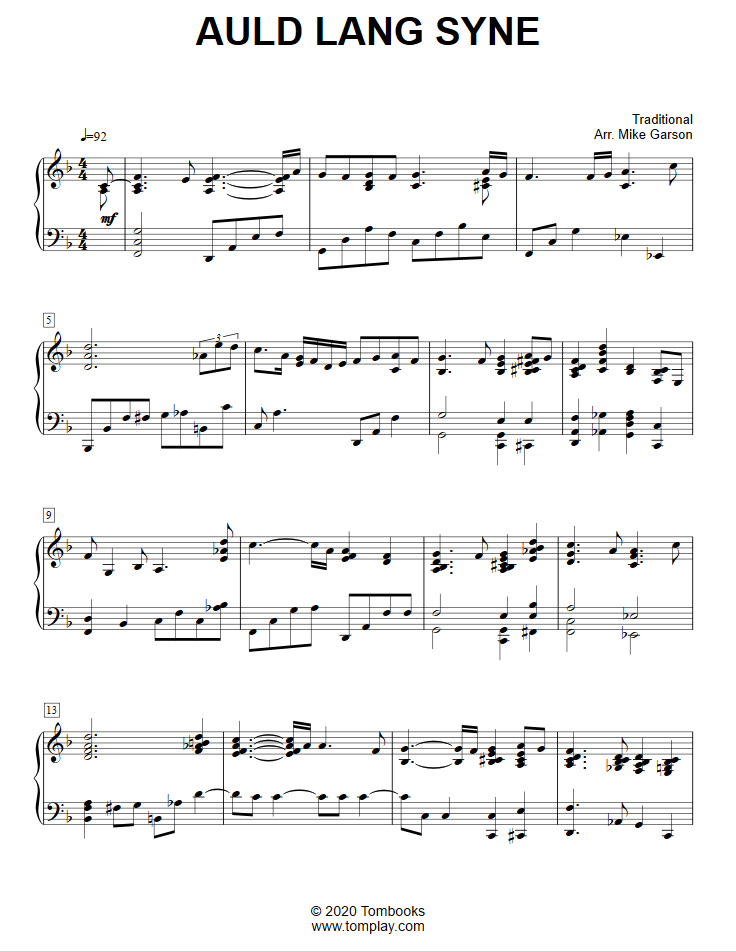 Piano Sheet Music Auld Lang Syne (Upper Advanced Level ...